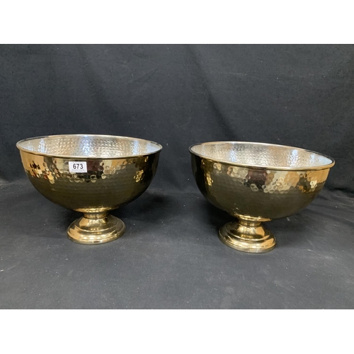 673 - Pair Large brass effect bowls, diameter 39cms