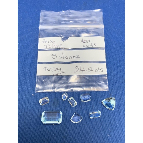 890K - A parcel of 8 Blue Topaz assorted cuts 24.5 total carats