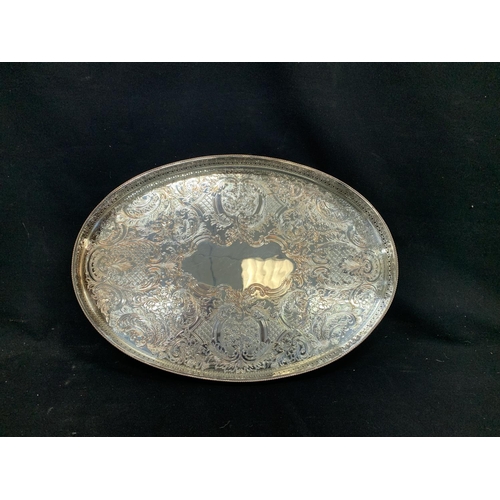 974 - Silver plated galleried tray length 46 cms