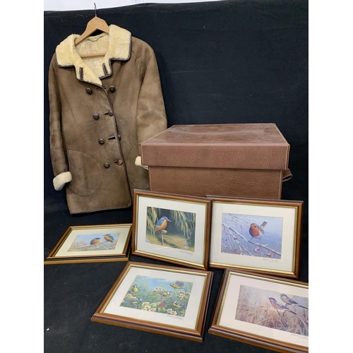 982 - Antartex Sheepskin jacket, storage box and bird prints