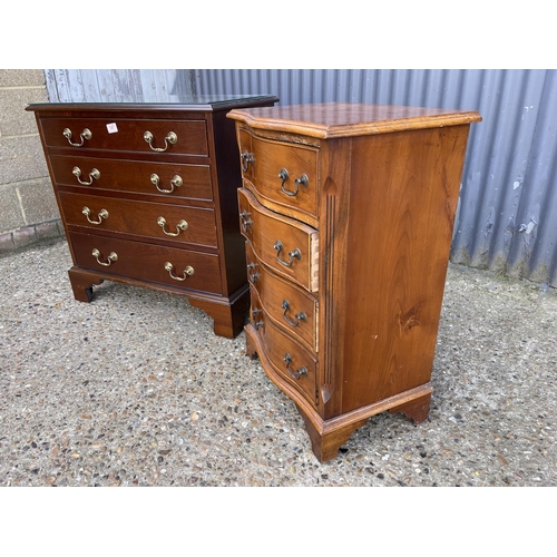 147 - A reproduction mahogany chest of four drawers together with a yew chest of four drawers