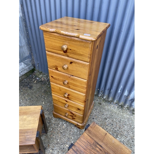 149 - A pine tallboy chest of six together with two modern bedsides