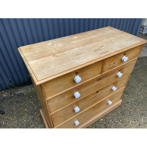 194 - Antique pine chest of five drawers with white porcelain knobs 112x52x105