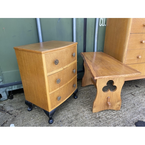 318 - Two retro light oak chests of drawers and a coffee table