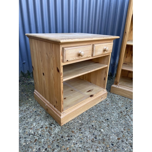 32 - An open fronted pine bookcase together with a pine two drawer shelf unit