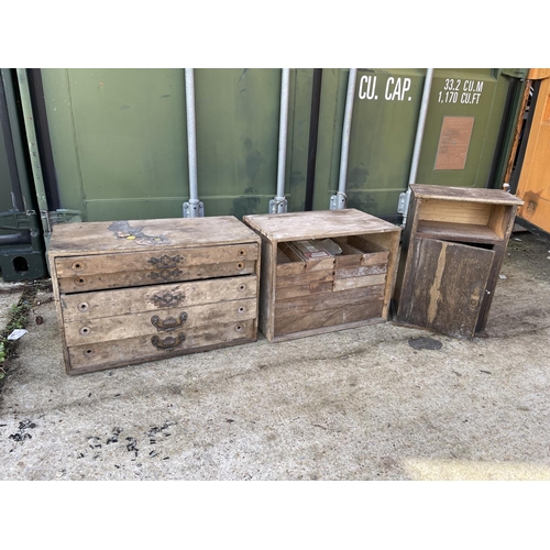 429 - Three sets of vintage wooden drawers