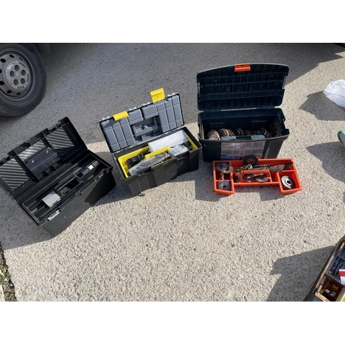 434 - Three plastic tool boxes and contents including metal cutting blades