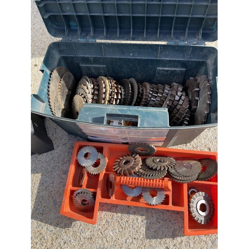 434 - Three plastic tool boxes and contents including metal cutting blades