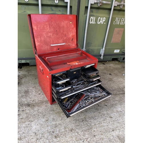 437 - A large red Etak snap on style tool chest filled with spanners, wrenches, Allen keys and sockets