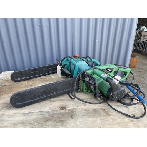 449 - A Bosch electric chainsaw and a Clarke electric chainsaw