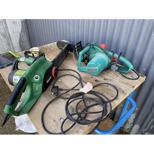 449 - A Bosch electric chainsaw and a Clarke electric chainsaw