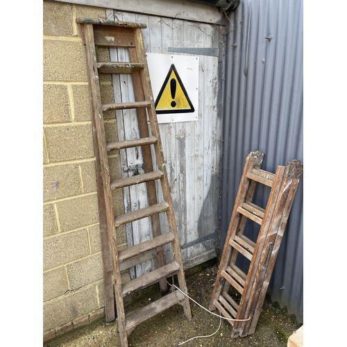 458 - Two vintage wooden ladders