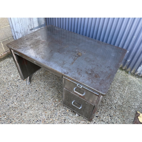 79 - A vintage polished steel desk by statesman