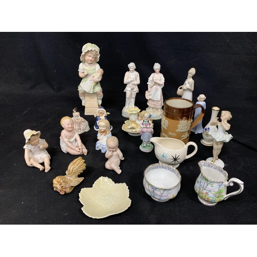 1022 - Victorian Bisque figures and others plus Doulton Lambeth Tankard