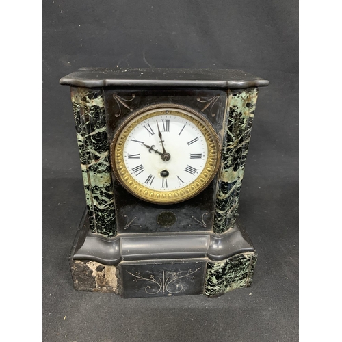 1044 - Victorian Slate Mantel Clock a/f with key