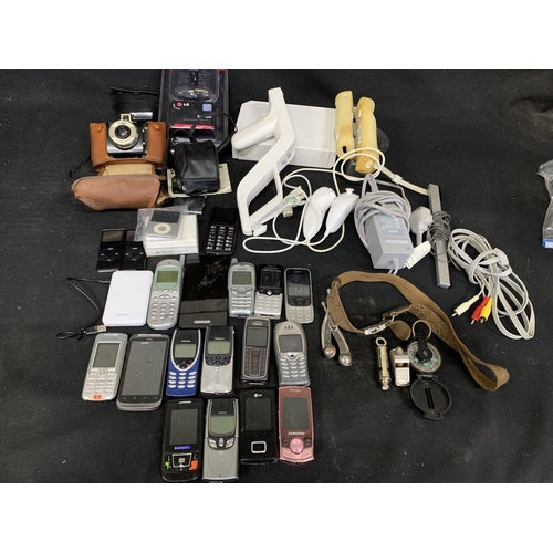 1058 - Mobile phones, cameras, girl guide belt, four whistles, compass and Wii items