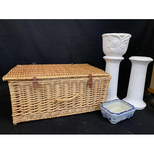 1066 - Large Picnic Hamper, Jardiniere and two stands