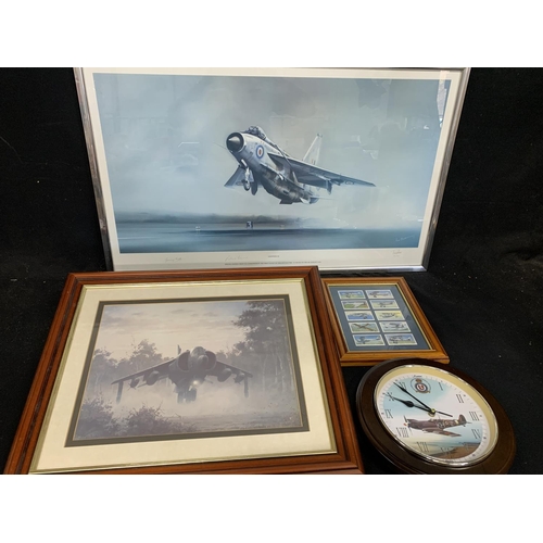 1081 - Framed Limited Edition print Lightning F6, Spitfire Aircraft clock, card picture and print