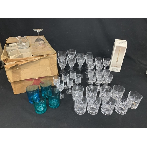 532 - Assorted drinking glasses and Dartington candle holder