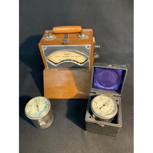 573 - Mahogany cased Elliott Direct Current voltmeter and two Elliott Speed indicators Numbers 1816 & 1927