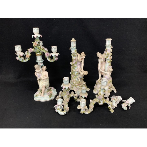 613 - Three Dresden candelabra a/f (2)