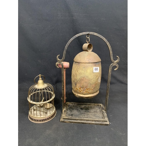 695 - Large vintage Tibetan bell style dinner gong & striker plus Bird cage