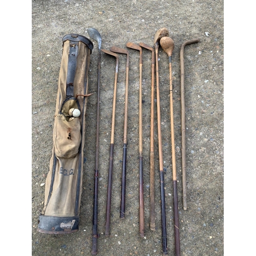 708 - Vintage Golf Clubs with Bag & Balls