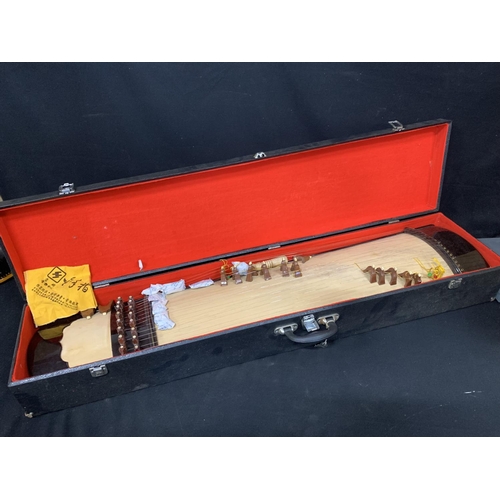 716 - Cased Zither Musical instrument length 120 cms