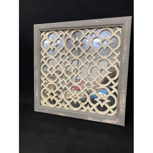 741 - Wooden square latticed mirror 65 x 65 cms