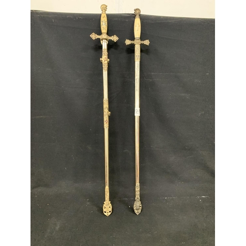 757 - Pair of 1900's Masonic Swords with inscribed blades