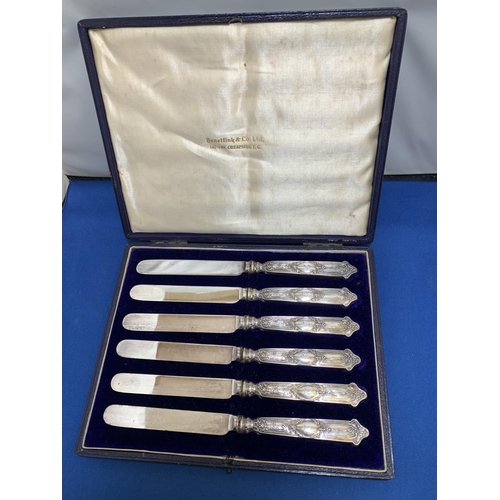 881 - Cased set of six Hallmarked Silver handled knives