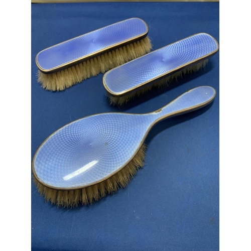 885 - Three Hallmarked Silver and Blue Enamel Brushes