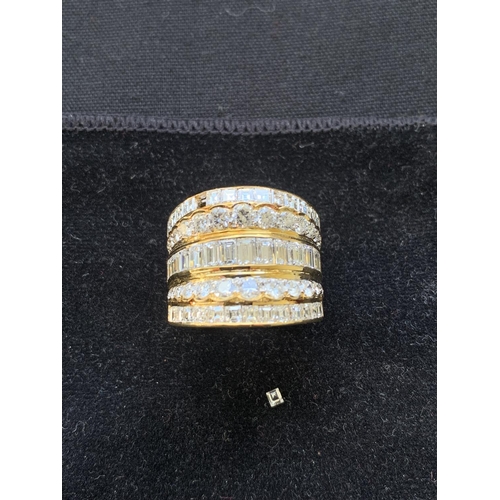 903 - 18ct Gold Multistone Diamond Dress Ring marked 18k 750, size R/S, 19.6 gms. Missing stone is present