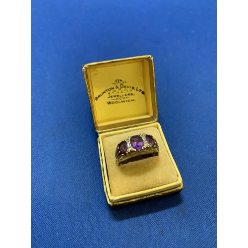 918 - Hallmarked 18ct Gold Amethyst and Diamond Ring, size P, 2.5 gms