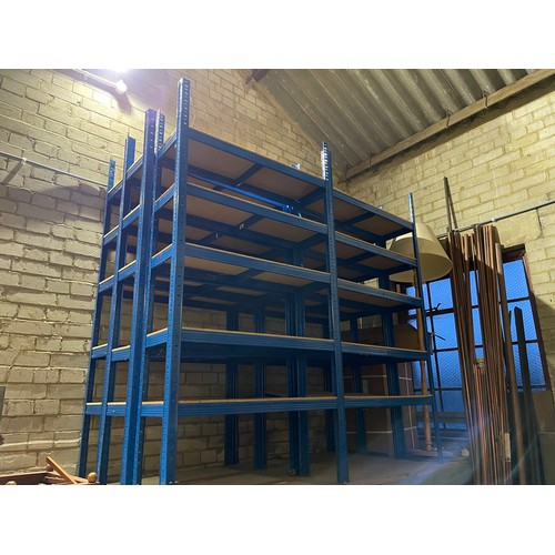 443 - Six bays of blue boltless big dug shelving 6ft. X3ft