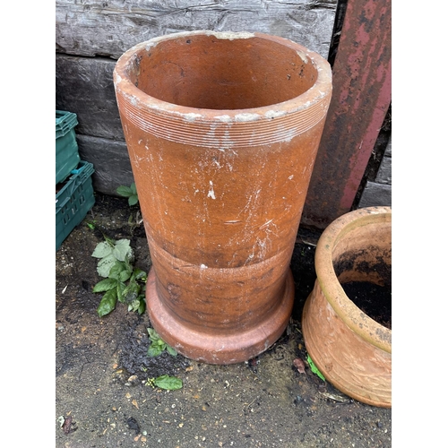 100F - A large chimney pot section together with a terracotta planter AF