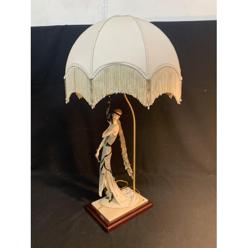 1016 - Florence by Capo Di Monte Peacock Lady Lamp, overall height 84 cms