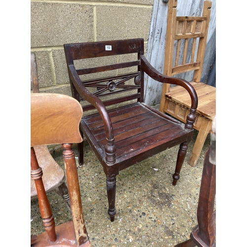 102 - A mahogany carver chair together with five other assorted kitchen chairs