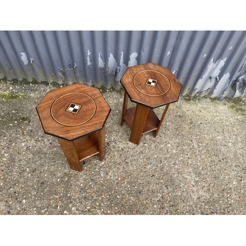 106 - A pair of small art nouveaux inlaid side tables