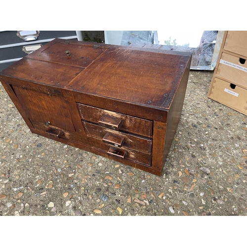 113 - Two banks of drawers, sewing box and mirror