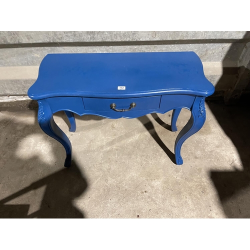 132 - A dark blue painted single drawer console table