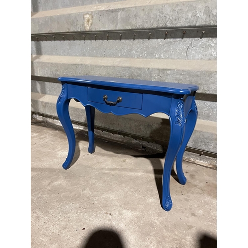 132 - A dark blue painted single drawer console table