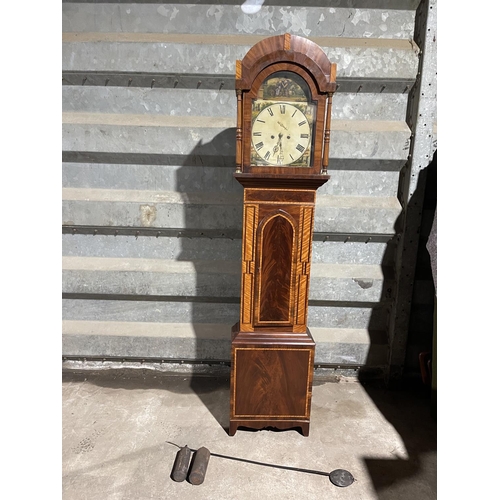 139 - A victorian mahogany long case clock with hand painted dial, marked TURNER