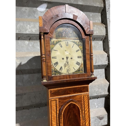 139 - A victorian mahogany long case clock with hand painted dial, marked TURNER