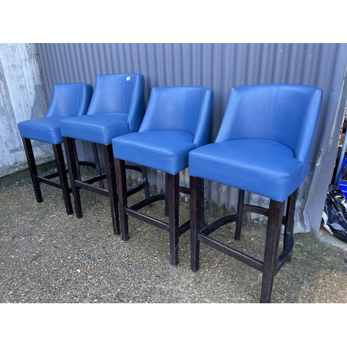 149 - A set of four modern blue leather high bar stools