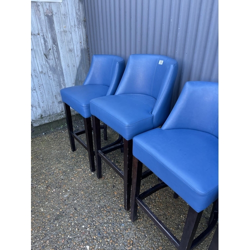 149 - A set of four modern blue leather high bar stools