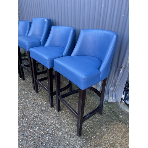 149 - A set of four modern blue leather high bar stools