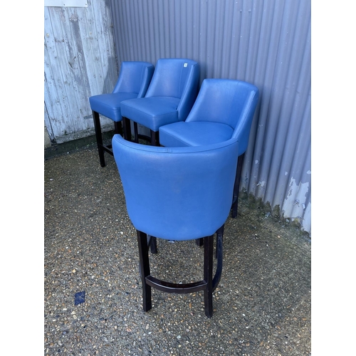 149 - A set of four modern blue leather high bar stools