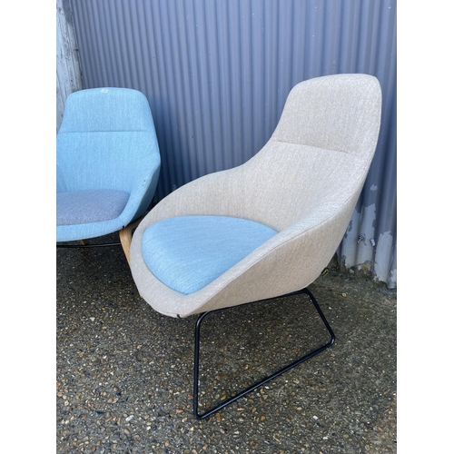 150 - Two modern designer blue / cream upholstered chairs by NaughtOne