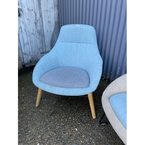 150 - Two modern designer blue / cream upholstered chairs by NaughtOne